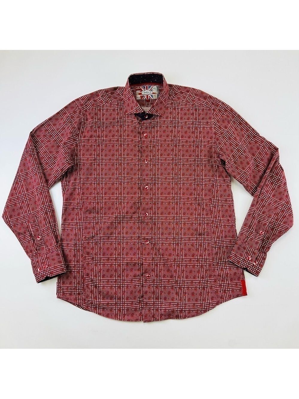 7 Downie St check paisley purse cotton long sleeve business casual shirt XL